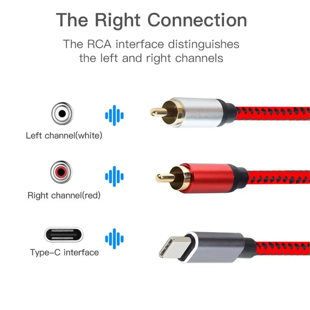 USB C Audio Cable Type-C to 2 RCA Jack Stereo Y Splitter Adapter Cord for SmartPhone/Tablet, Amplifier Speaker/Home Theater