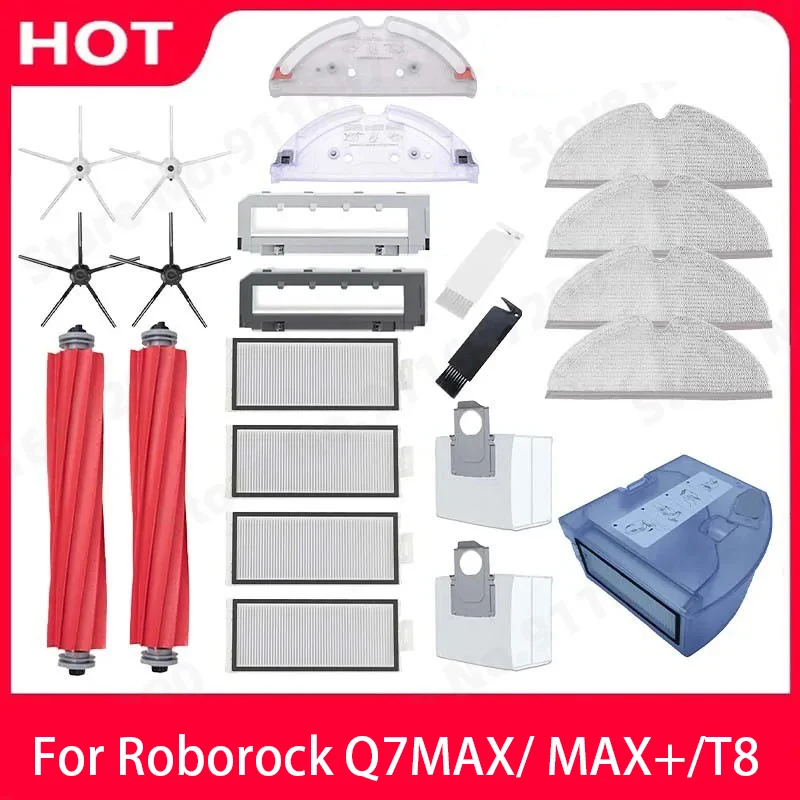Roborock Q7 Max+ Q7 Plus Q7 Max Plus T8 Main Side Brush HEPA Filter Mop Bracket Water Tank Dust Box Vacuum Cleaner Accessories
