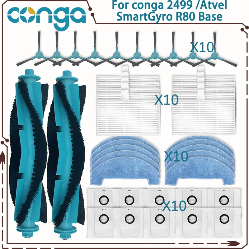 Accessory For Cecotec Conga 2499 Ultra Home Titanium Advanced / Atvel SmartGyro R80 Main Side Brush Mop Filter Dust Bag