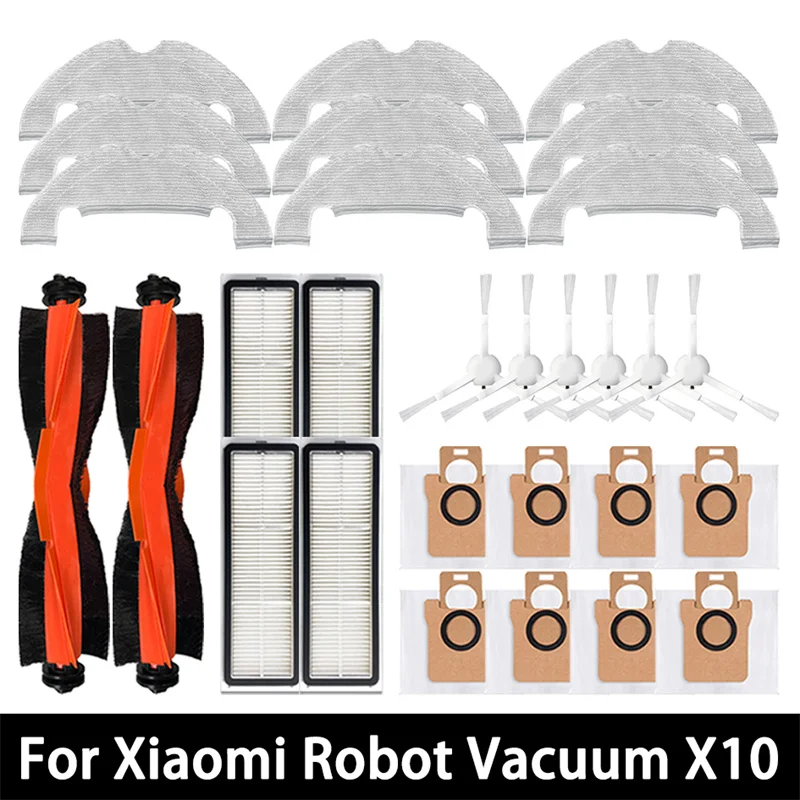 For Xiaomi Robot Vacuum X10 Parts Accessories Main Brush Side Brush Hepa Filter Mop Cloth Dust Bag Replacement Spare