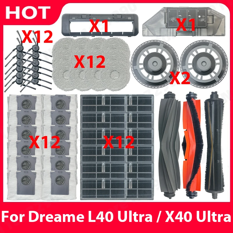 For Dreame L40 Ultra / X40 Ultra Spare Parts Vacuum Cleaner Main Side Brush HEPA Filter Mop Cloths Dust Bag Accessories