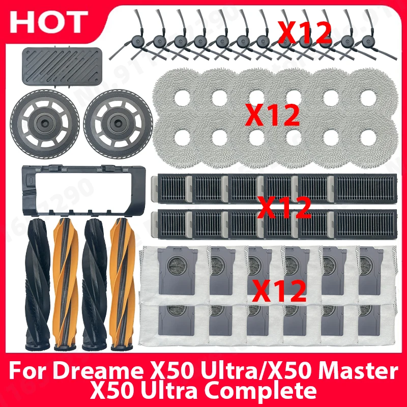 For Dreame X50 Ultra / X50 Master / X50 Ultra Complete Spare Parts Main Side Brush HEPA Filter Mop Cloths Dust Bag Accessories
