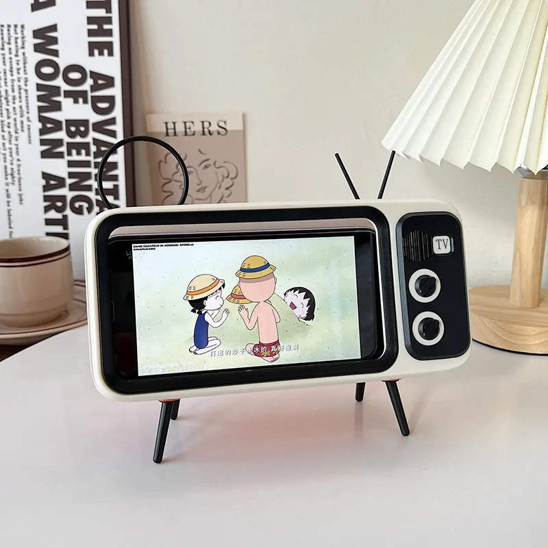 Retro Mini TV‑Shaped Bluetooth Speaker Multifunctional Phone Stand Desktop Ornament for Home Office Student Watching Videos