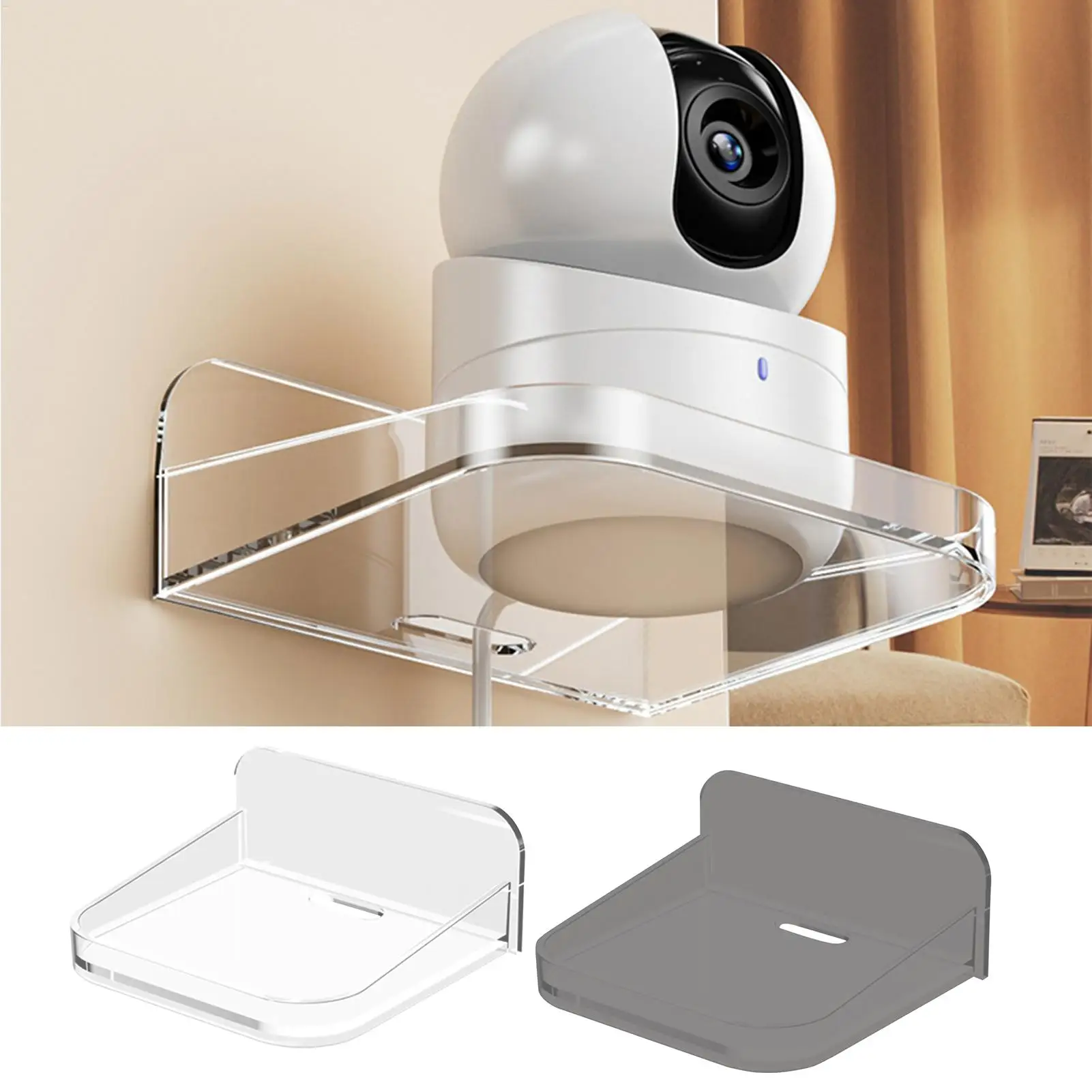Adhesive Floating Shelf Clear Acrylic No Drilling Baby Monitor Holder Mini Speaker Stand Camera Organizer for Home Office