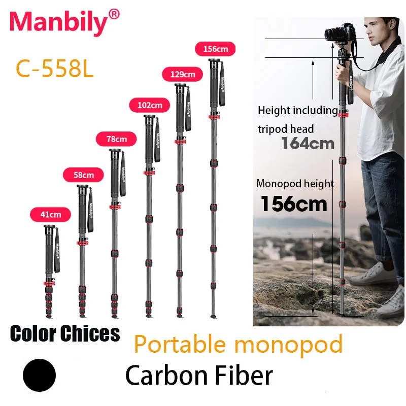 Manbily Portable Camera 6-Section Monopod Carbon Fiber Photography Monopod 10kg Load Capacity Adjustable Height for Travel
