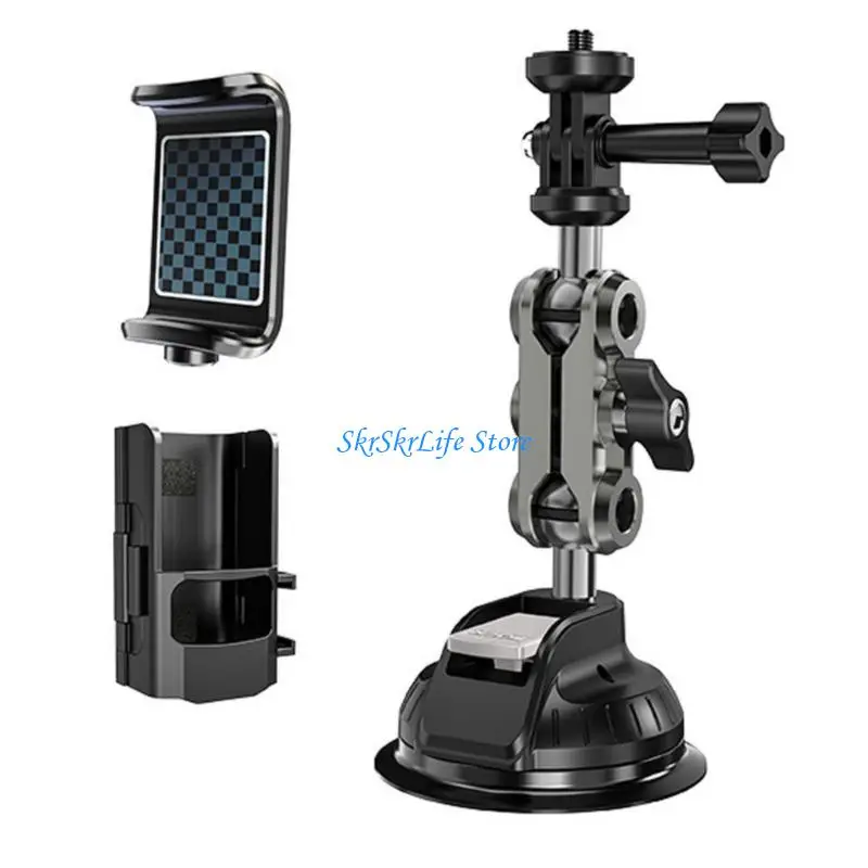 E65E Adjustable Suction Cup Camera Mount with 1/4 Screw Support for Pocket 3 Camera Vehicle Window Filming and Travel Use