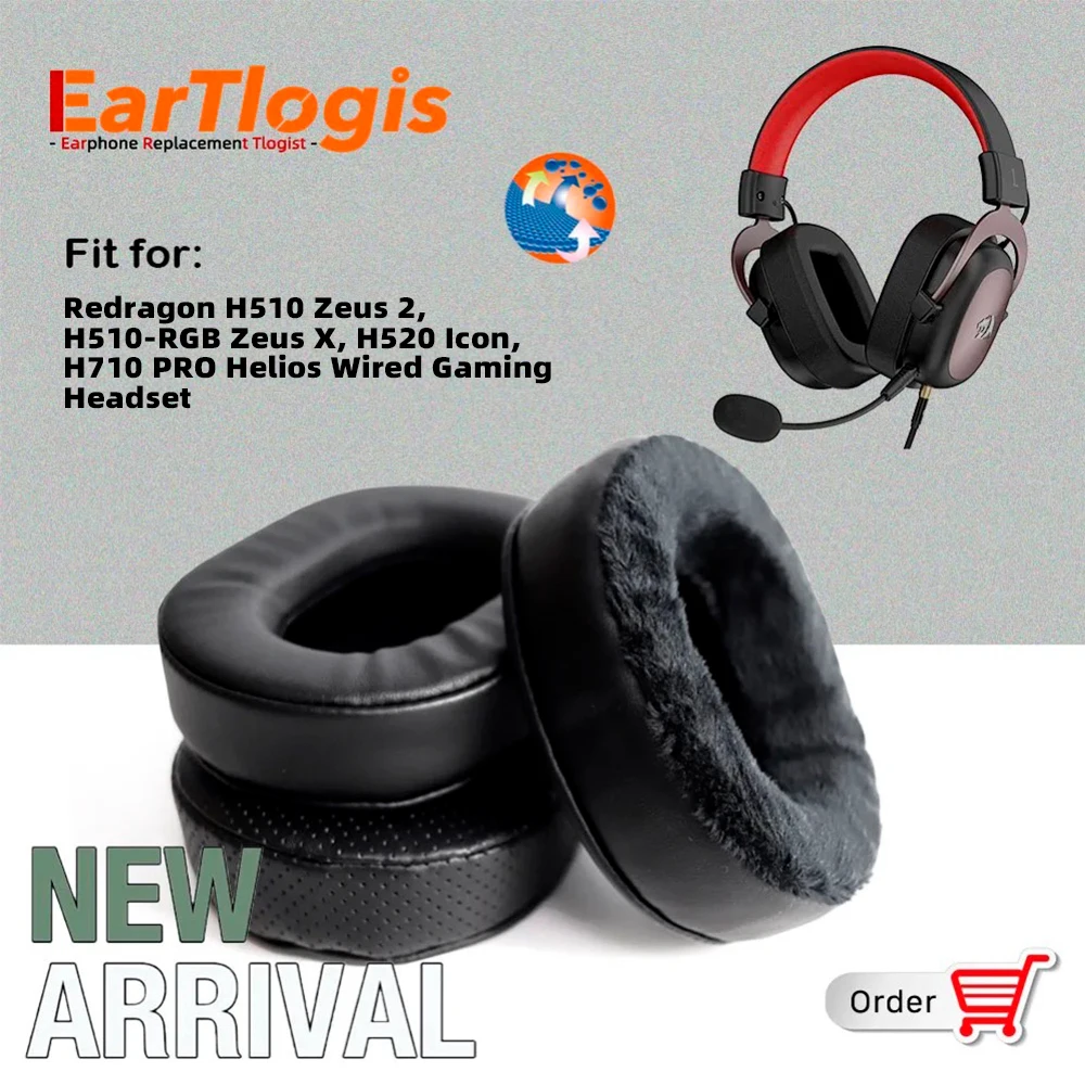 EarTlogis Replacement Ear Pads & Headband for Redragon H510 Zeus 2, H510-RGB Zeus X, H520 Icon, H710 PRO Wired Gaming Headset