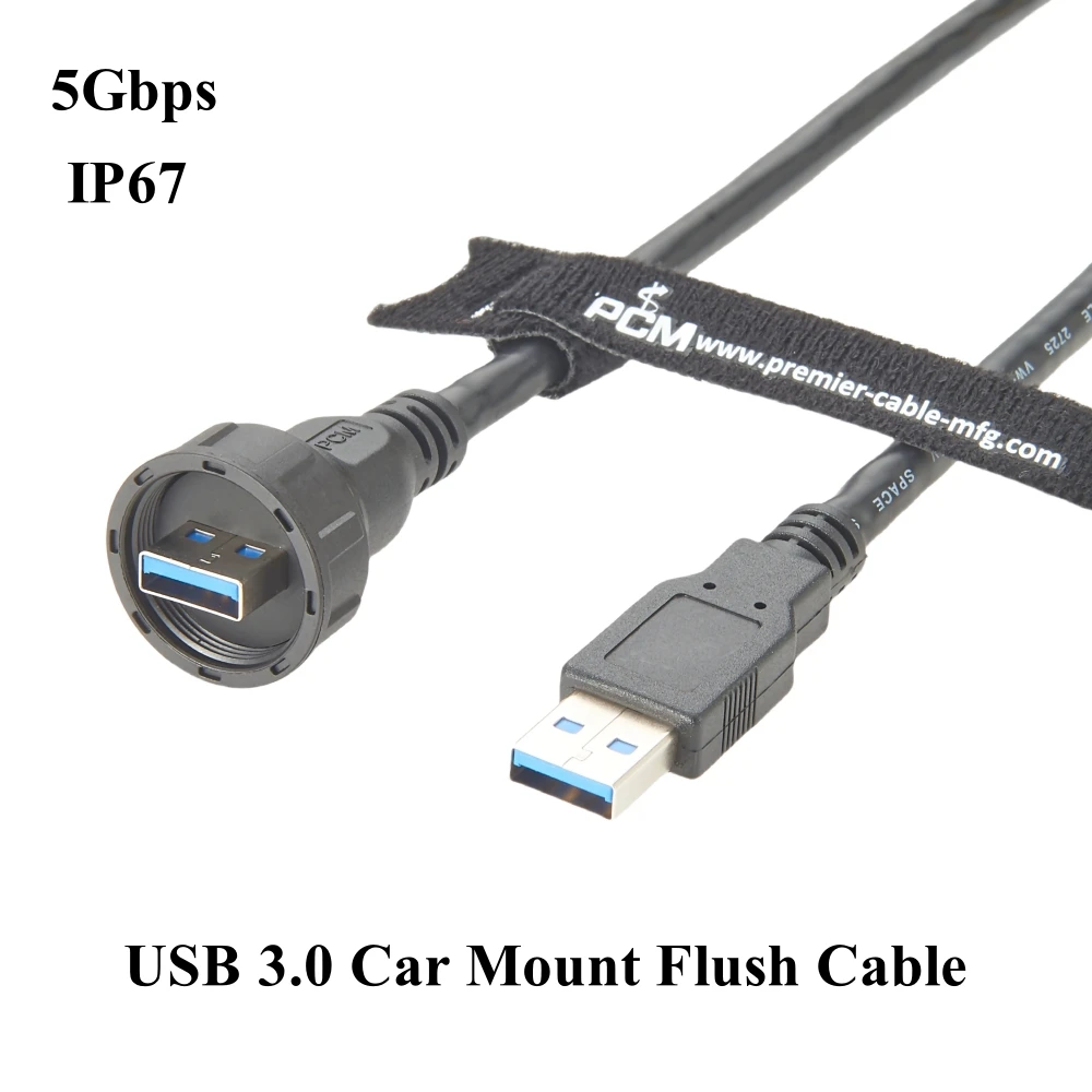 USB 3.0 Car Mount Flush Cable IP67 Type A Male Plug to Male Extension Cable 5Gbps Outdoor Waterproof Socket for Motorcycle Boat