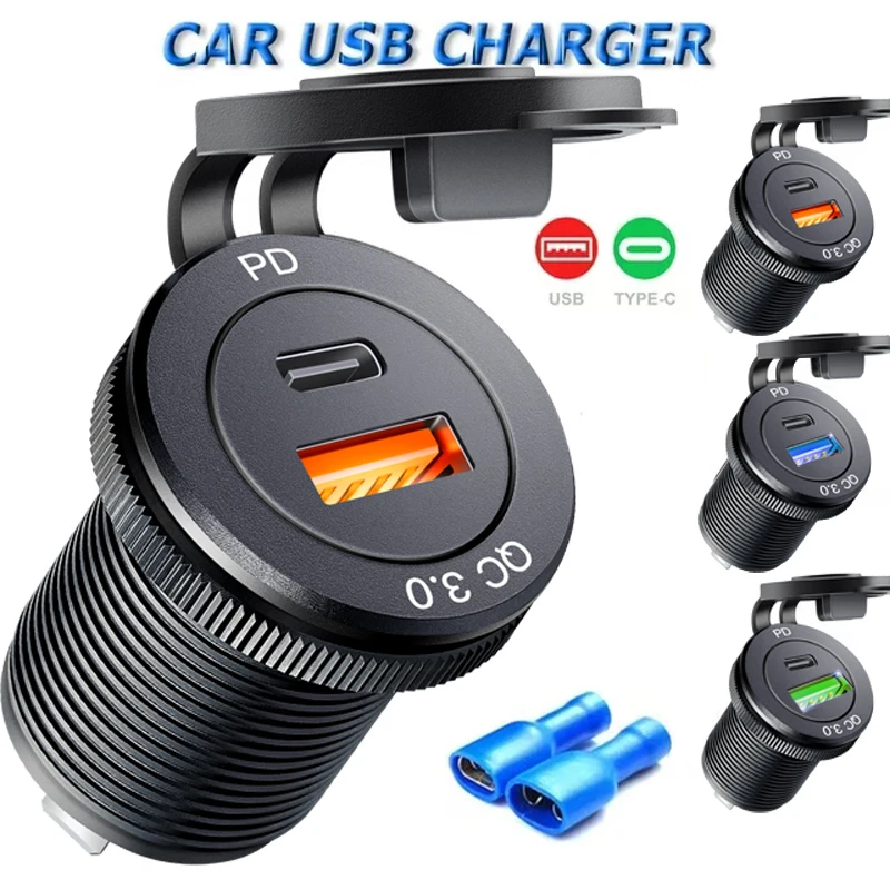 12V 24Vv usb outlet 3.0 socket charger Car Cigarette Lighter Socket Waterproof USB Fast Charge 12/24V Quick Charge Adapter