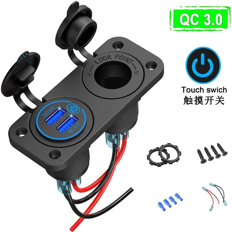 Dual QC3.0 USB Car Charger With Touch Switch Power Outlet Waterproof Power Panel Adapter DIY Kit for Boat RV Quick Charge