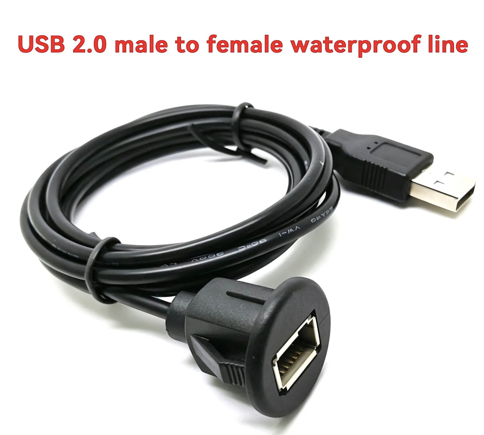 USB 2.0 Male to Female Socket Panel Single Port Waterproof Line Adapter for Car Dashboard Installation Extension Cable