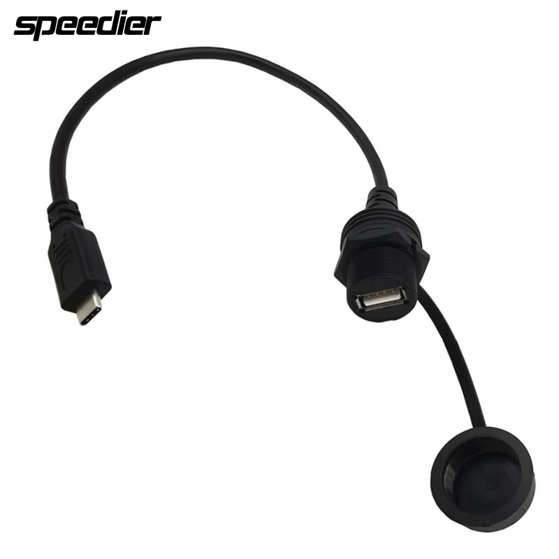 30CM USB 3.1 Type C to USB 3.0 Type a Female OTG AUX Cable Waterproof Flush Panel Mount for Car Truck Boat Motorcycle Dashboard
