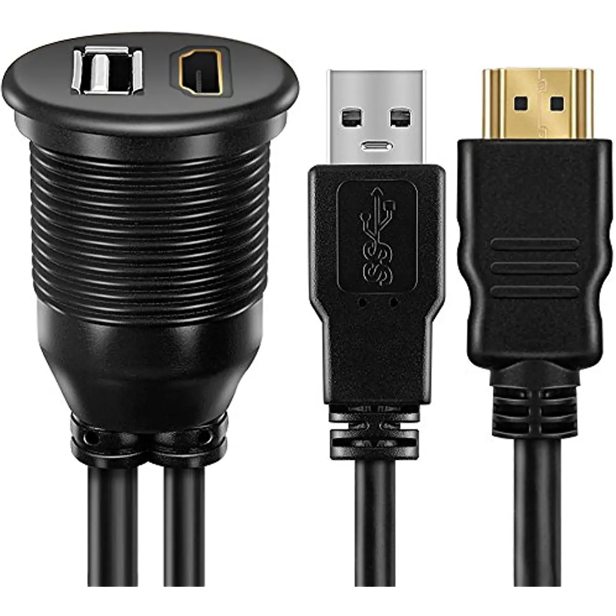 1m 3ft USB 2.0/3.0 & HDMI-compatible Male To Female Extension Waterproof Flush Dash Panel Mount Cable For Car Boat Motorcycle