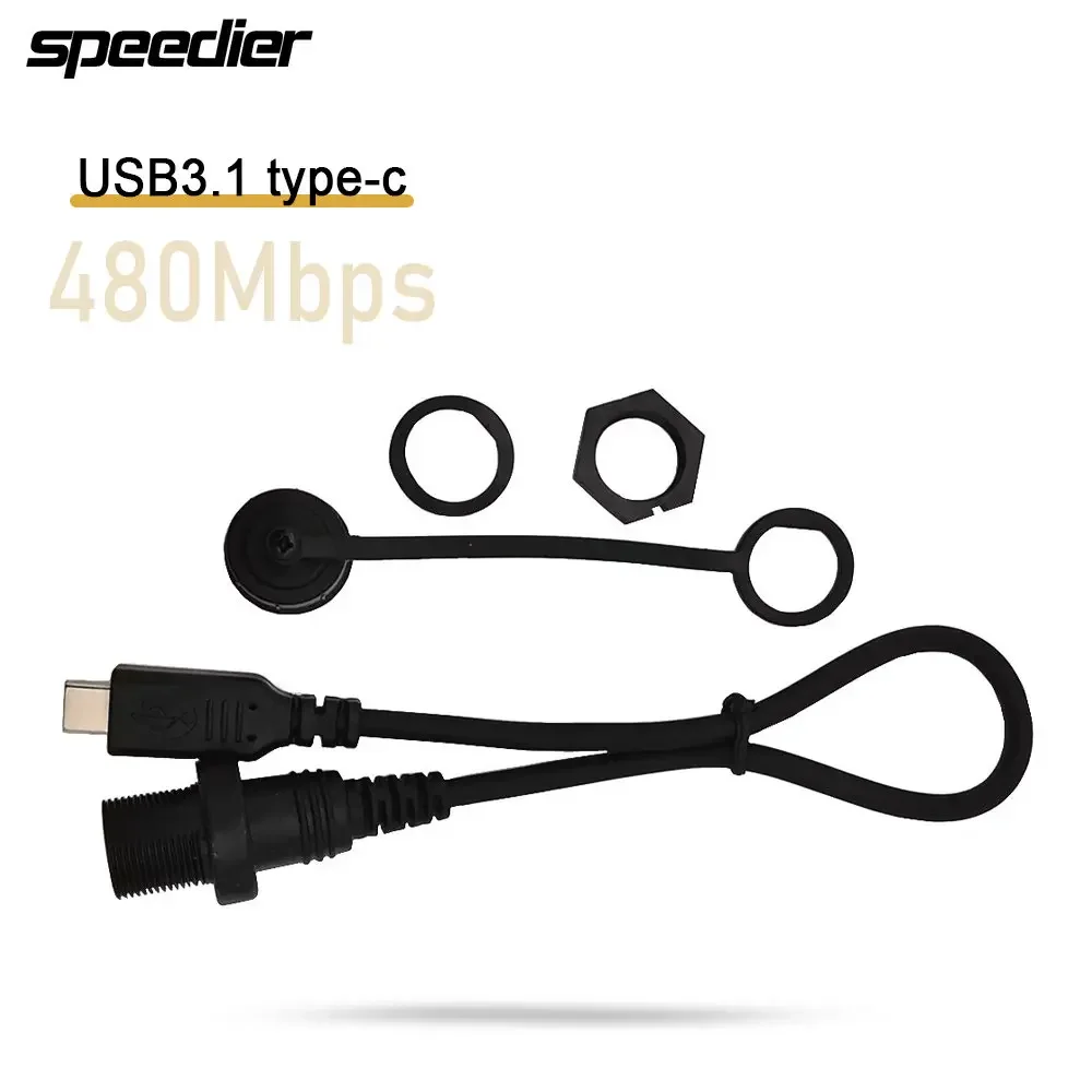 Waterproof Cable USB 3.1 Type-c Male To Female AUX Flush Panel Mount Extension for Car Truck Boat Motorcycle Dashboard 0.3m 1m