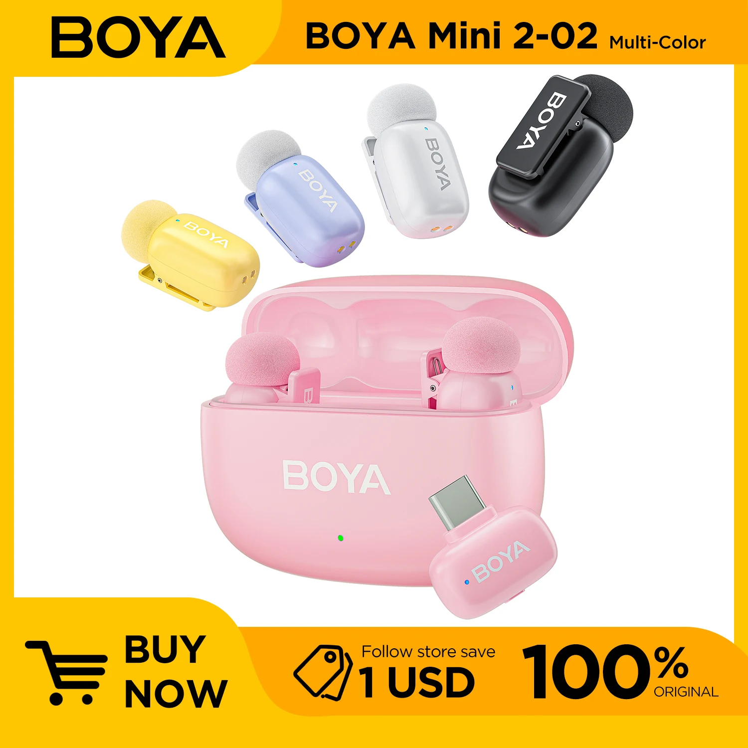 BOYA Mini 2 Microphone Colorfu for Video Recording And Streaming - Portable Mic with Stand for Vloggers Streamers And Podcasters
