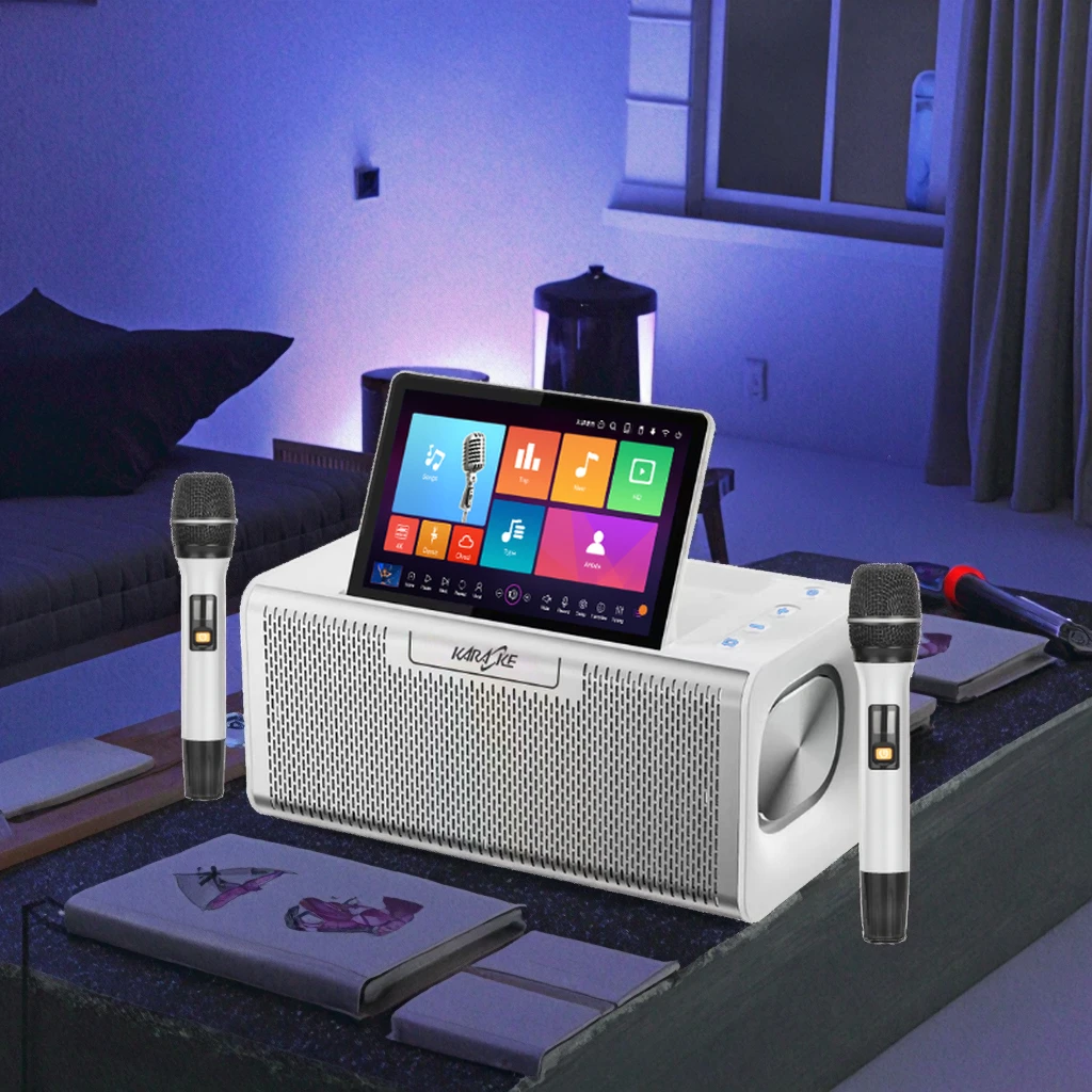 2025 Professional All-in-One Android System KTV Speaker Home Mini Machine Karaoke Players for Sing with 2 Wireless Microphone