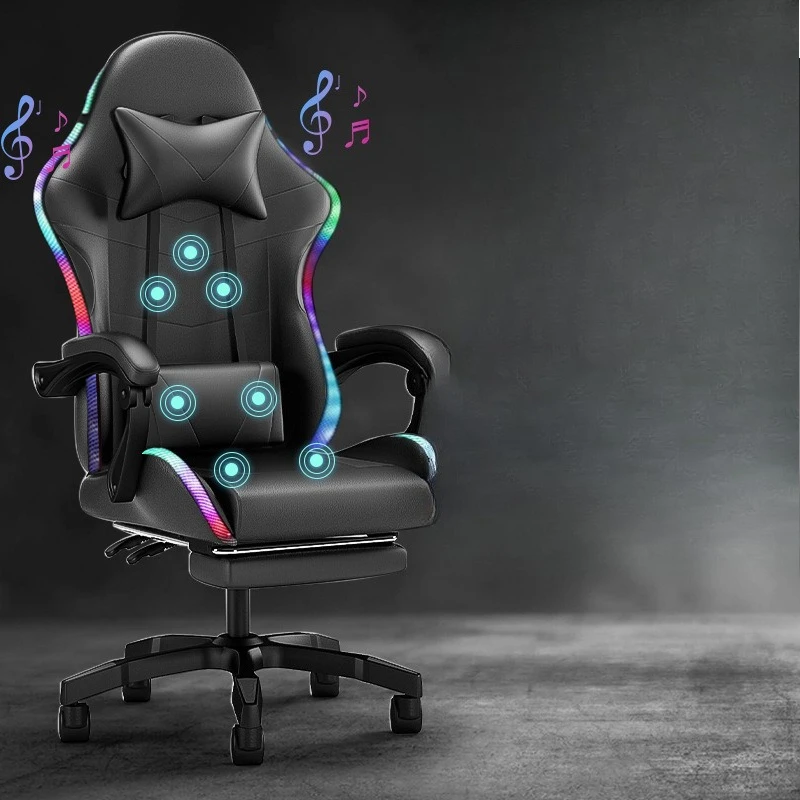 Gaming chair with light bluetooth audio LED gaming chair live streaming host swivel massage reclining back