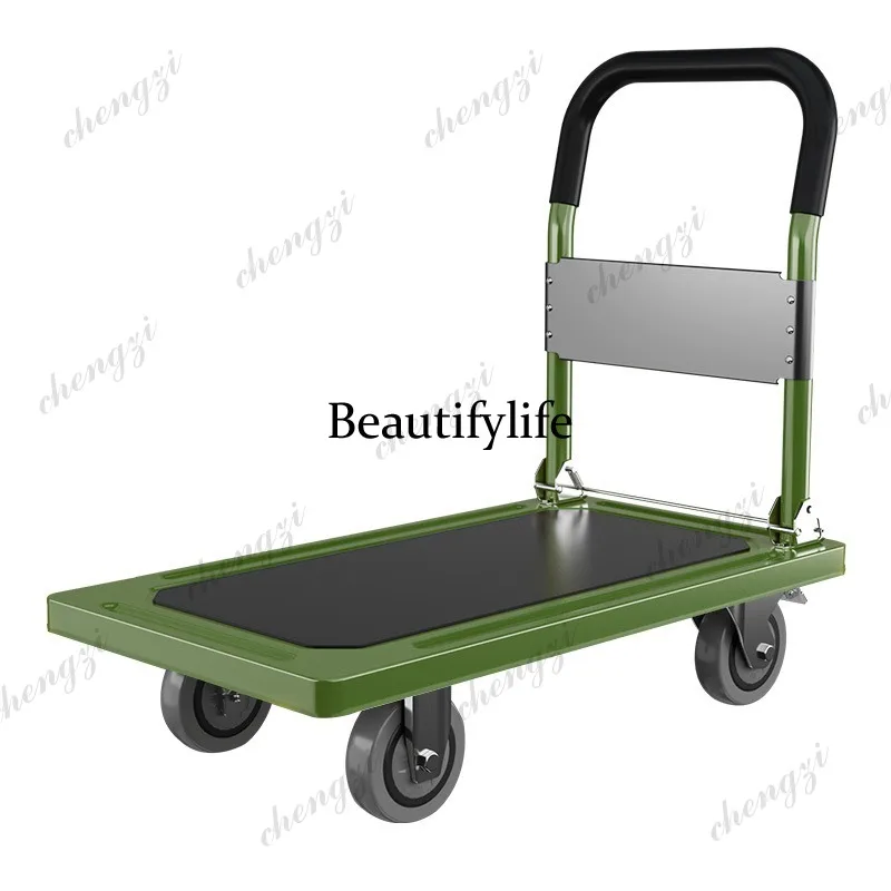 Hand Pull Cargo Steel Plate Trolley Heavy Handling Tablet Portable Folding Silent Home Trailer