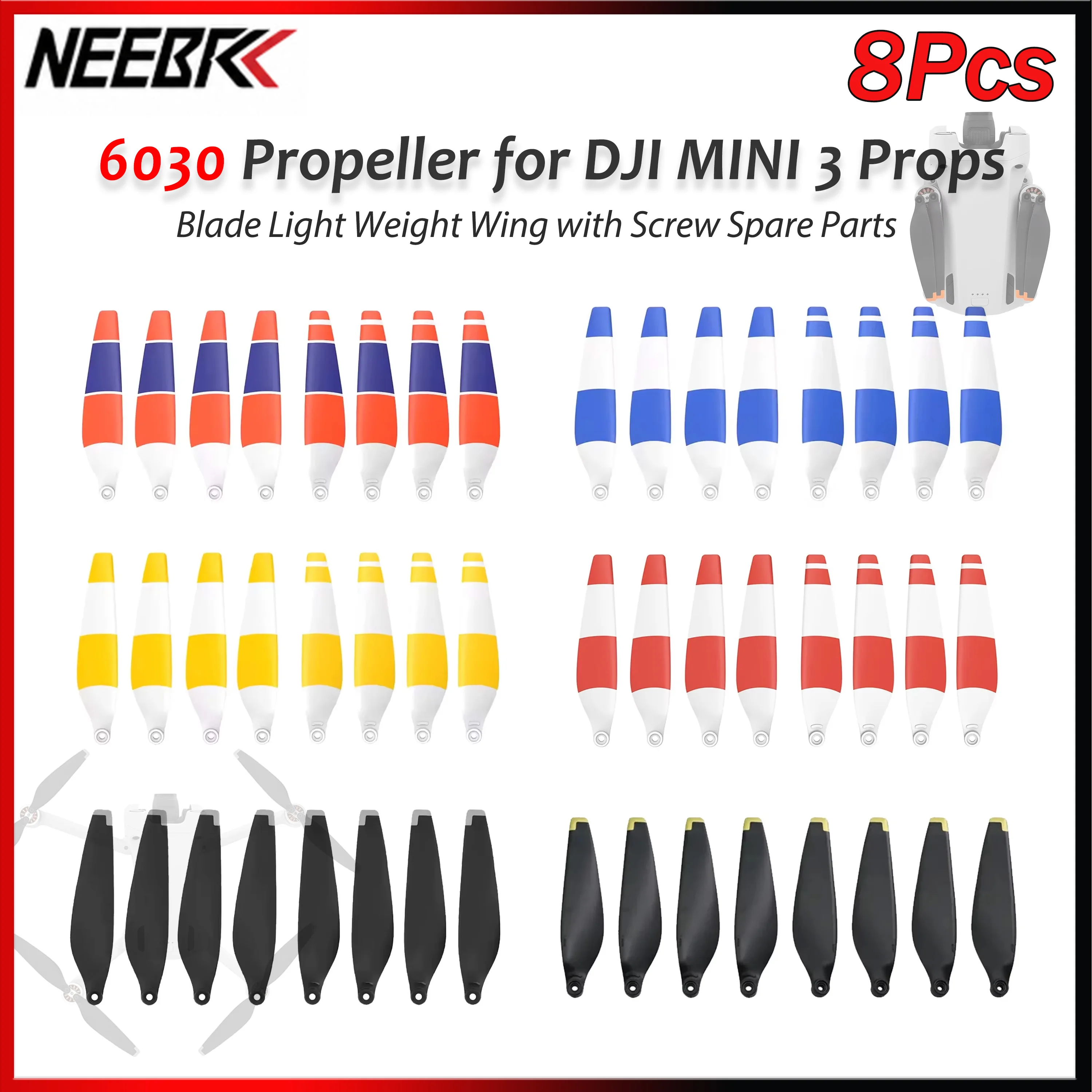 8Pcs 6030 Propeller for DJI MINI 3 Props Blade Light Weight Wing w Screw Spare Part for DJI MINI 3 Drone Replacement Accessories