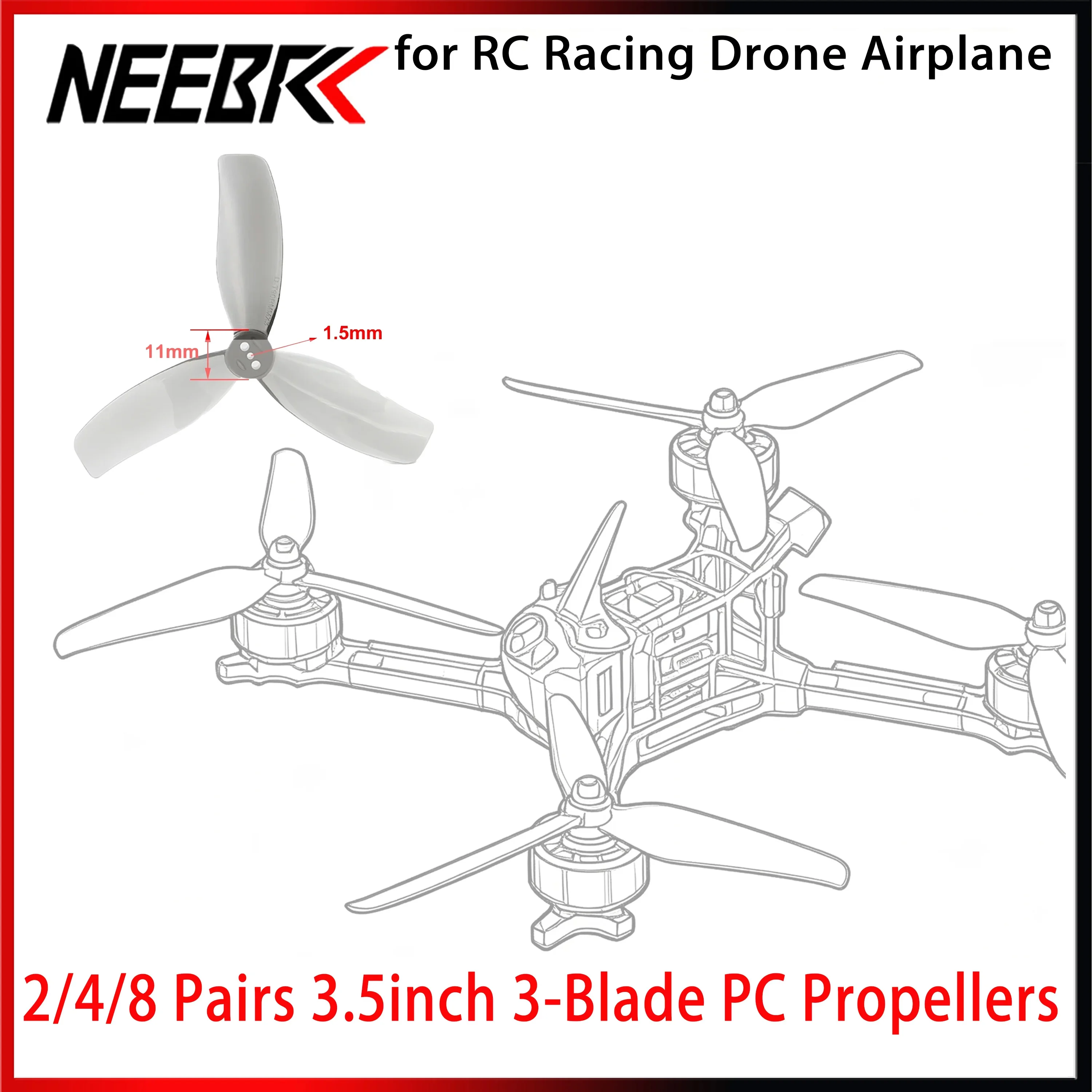 2/4/8 Pairs 3.5inch 3-Blade PC Propellers 90mm 2CW 2CCW Replacement Wing Fans for RC Mini Racing Drone Airplane DIY Model Parts