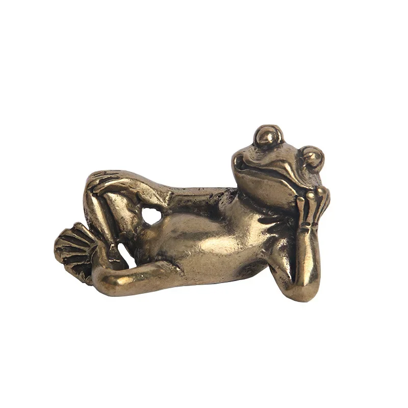 Mini Retro Lucky Brass Animal Frog Statue Desk Ornament Cute Home Office Desk Exquisite Decorative Sculpture Pocket Hand Toy