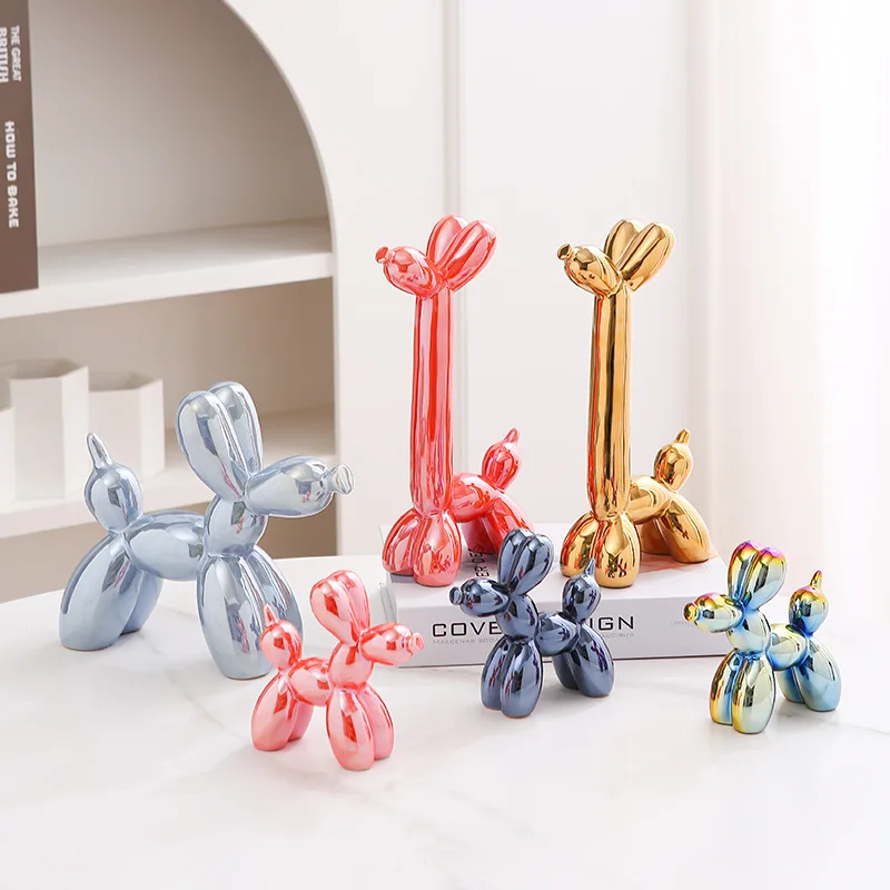 Mini Ceramic Balloon Dog Abstract Decoration Creative Long Necked Balloon Dog Sculpture Study Statue Home Office Decoration