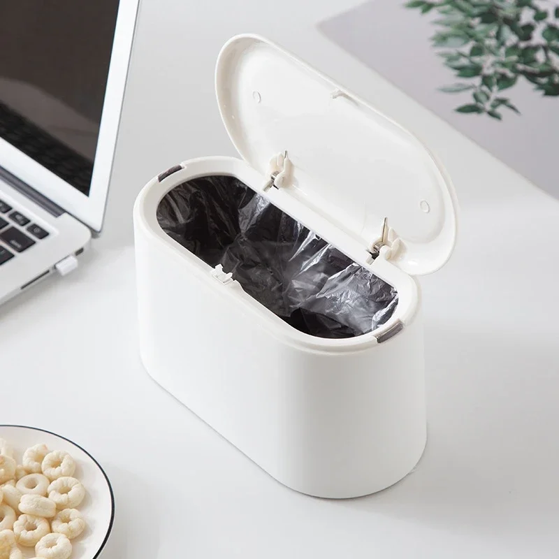 Desktop Trash Bin Pop Top Portable Mini With Lid Colorful Nordic Style For Office Desk Home Table Decor Cute Gift For Teens
