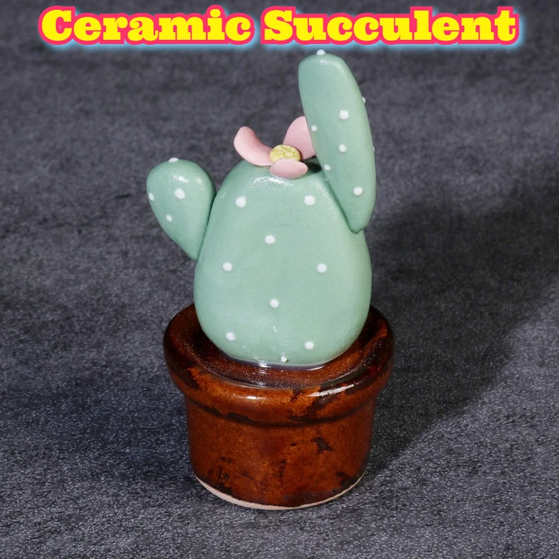 Handmade Ceramic Succulent Cactus Mini Potted Plant Simulation Ornament Home Office Desk Decor Creative Craft Gift Adults New