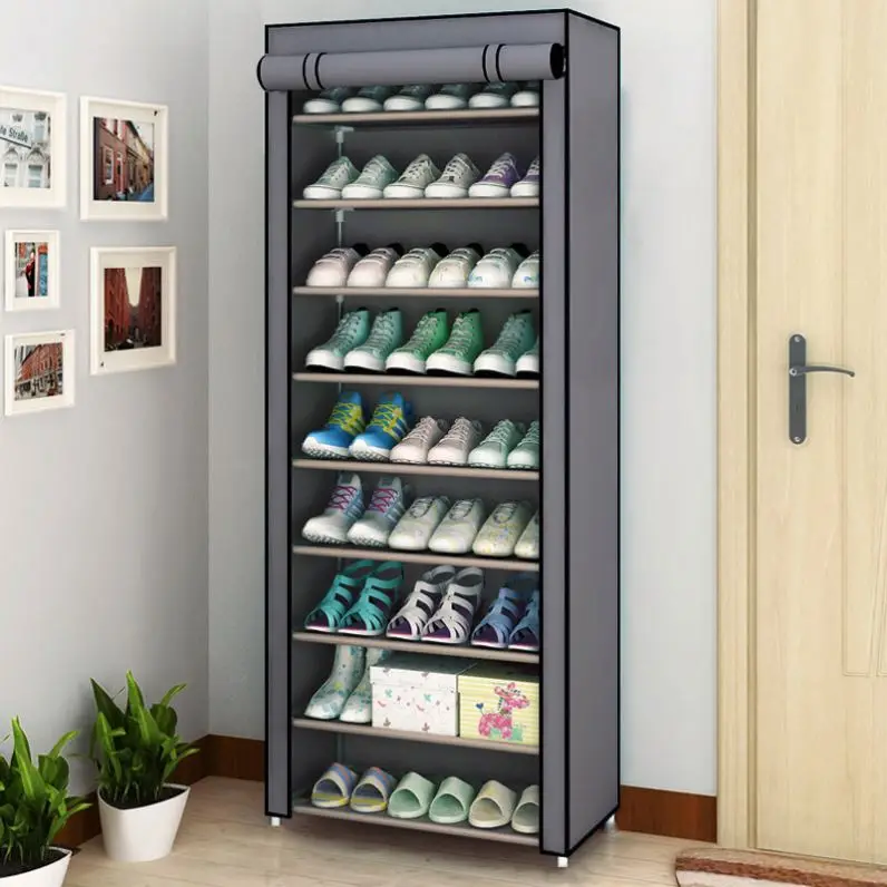 High Quality 9-Tier Shoe Rack Cheap Portable Folding Cabinet 10 Shelf Modern Simple Design for Home Shoe Storage Metal Plastic