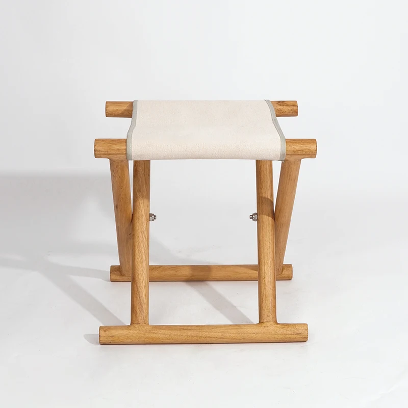 Minimalist Folding Leather Stool Portable Wooden Chair Compact Shoe Bench Small Ottoman for Home And Travel Entryway Seating