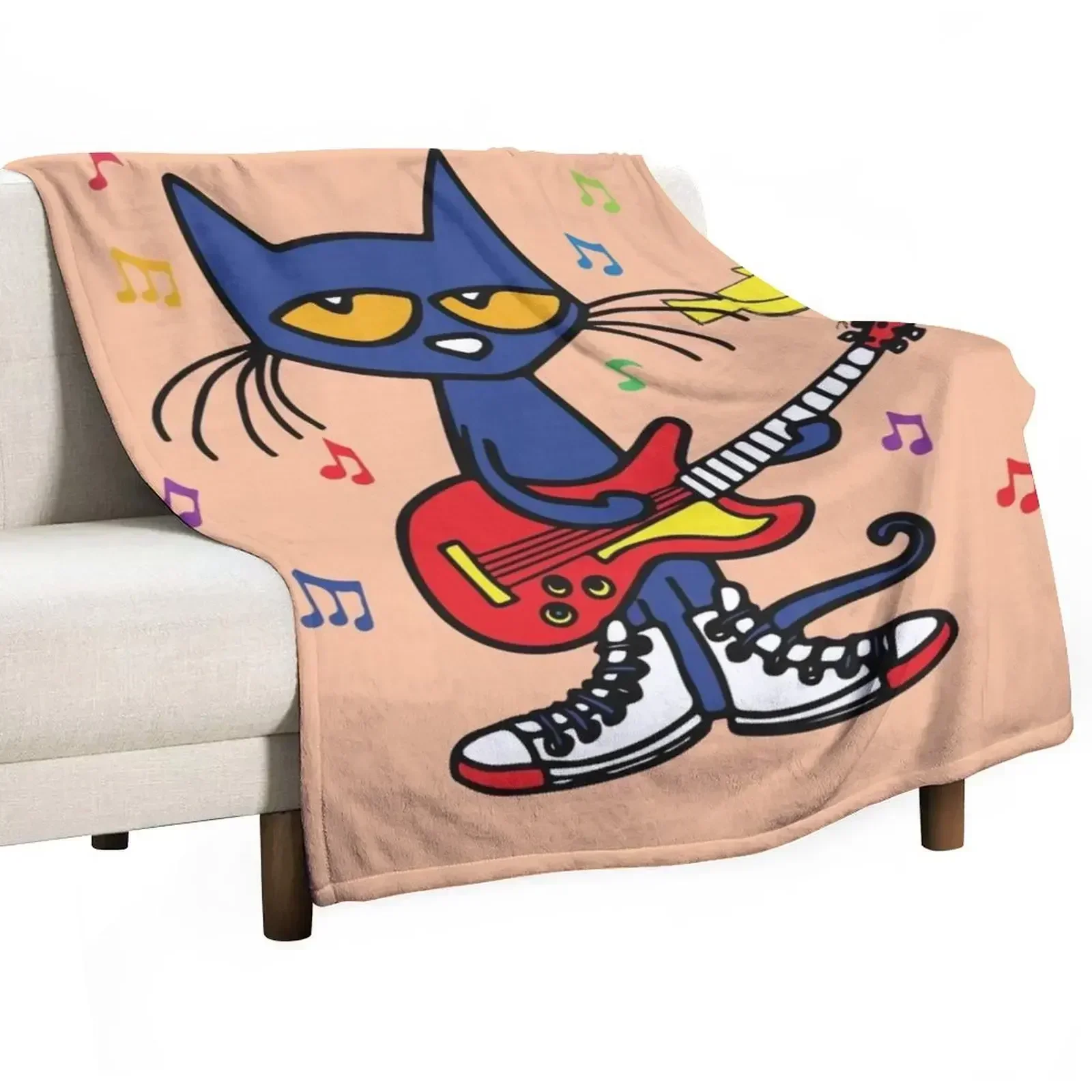 Rock and Read Yellow Bird Pete the Cat with his Red Guitar and white Shoes Throw Blanket Flannels manga Blankets