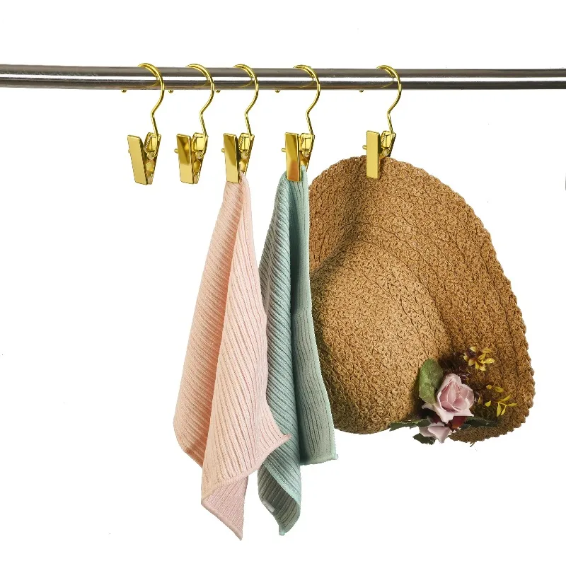 Hot Sale Portable  Multifunction Small Bright Gold Color Single Clips Metal Hangerfor  Home Travel Shoe Boot Towel Sock