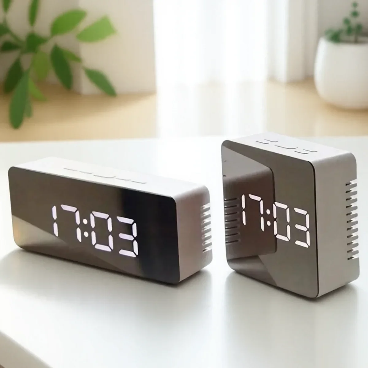 Mirror LED Digital Alarm Clock with Temperature Display and Smart Night Light for Bedroom, Makeup Vanity and Office Use