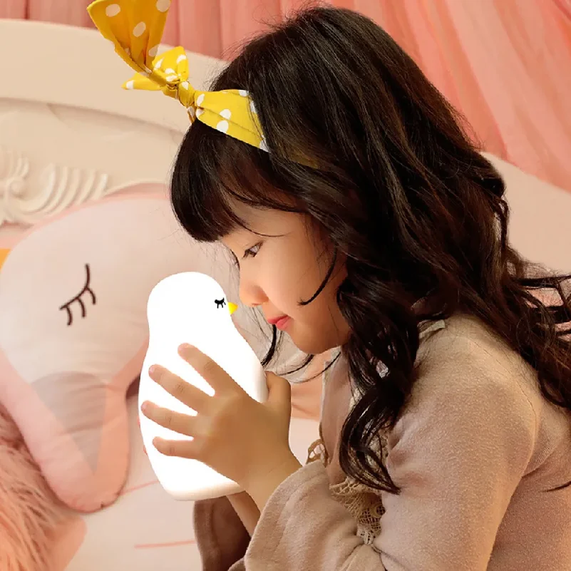 Silicone LED Penguin Alarm Clock White Light Snooze Voice Activated Digital Lamp Bedroom Office Digital Lamp Clock