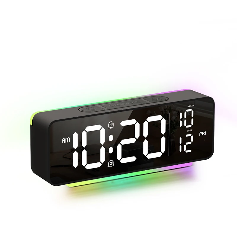 Customizable Digital Alarm Clock with Night Light Electronic  Displaying Date Time for Bedroom Office Living Room