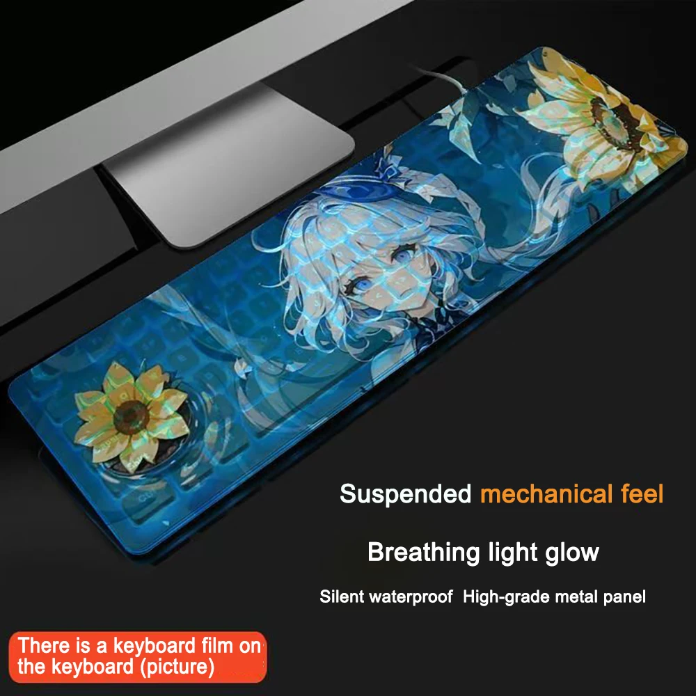 Gaming Anime Keyboard Genshin Impact 104 Keys Furina USB Wired Backlit Gaming Keyboard Keycap For Office Laptop Games PC Compute