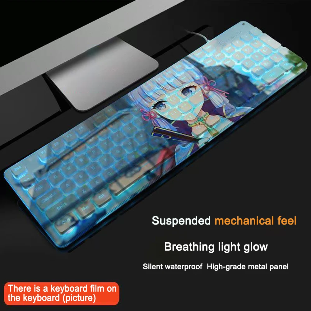 Gaming Anime Keyboard Genshin Impact 104 Keys Kamisato Ayaka USB Wired Gaming Keyboard Keycap For Office Laptop Games PC Compute
