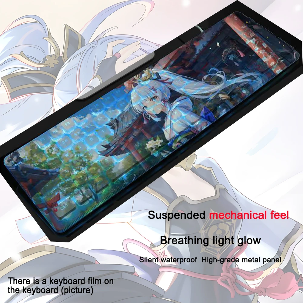 104 Keys Gaming Anime Keyboard Genshin Impact Kamisato Ayaka USB Wired Gaming Keyboard Keycap For Office Laptop Games PC Compute