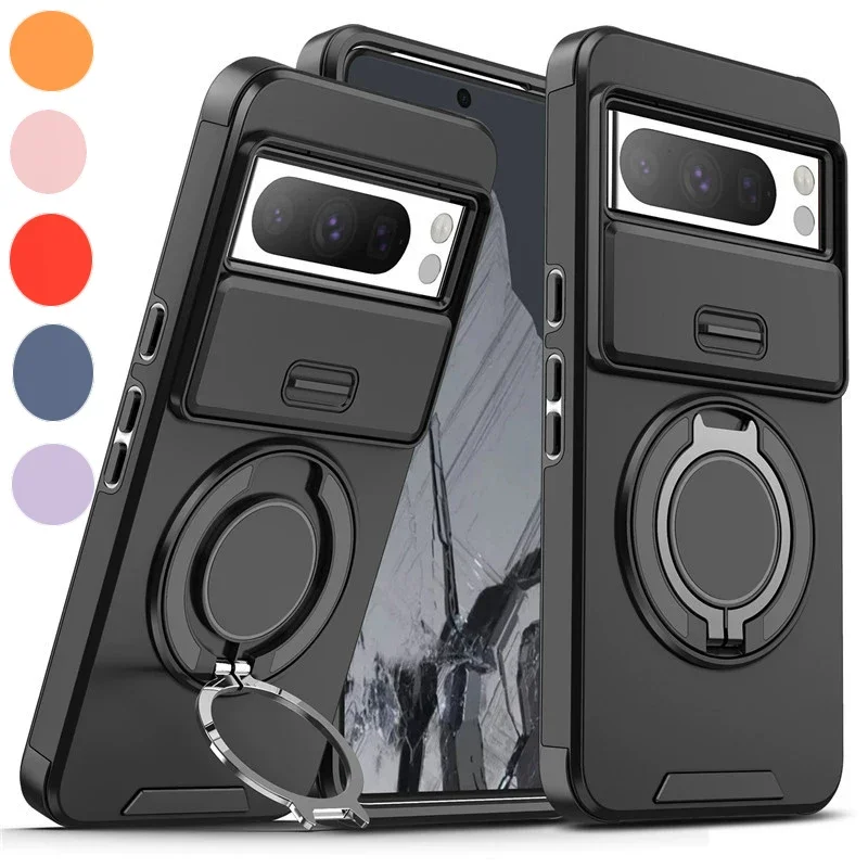 360° Ring Magnetic Bracket Case For Google Pixel 9 Pro XL/Pixel 8 Pro/8A/Pixel 7 Pro With Slide Camera Protection Hard Cover