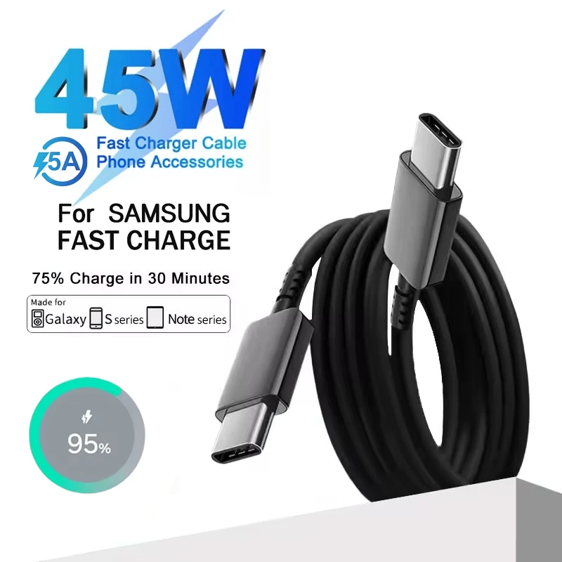 5A 45W USB-C Super Fast Charging Type C Cable for Samsung S21 FE S22 Plus S23 S24 S25 Ultra Note 20 A33 A34 A35 A53 A54 A55 A56