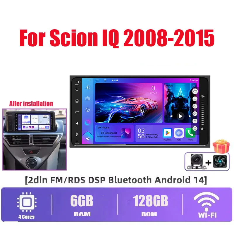 7'' 6+128GB Car Radio For Scion IQ 2008-2015 Wireless Apple Carplay Android 13 Stereo GPS Navi