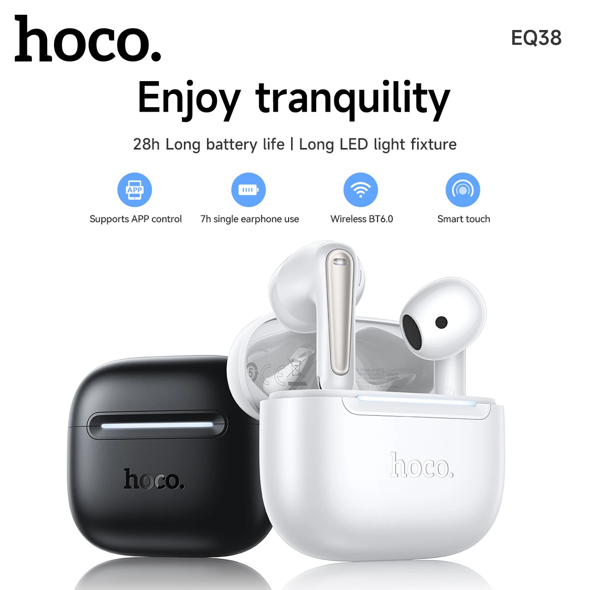 HOCO EQ38 Bluetooth Headsets Semi In Ear Wireless Earphones Stereo Earbuds Sports Headphones with Microphone For Samsung IPhone
