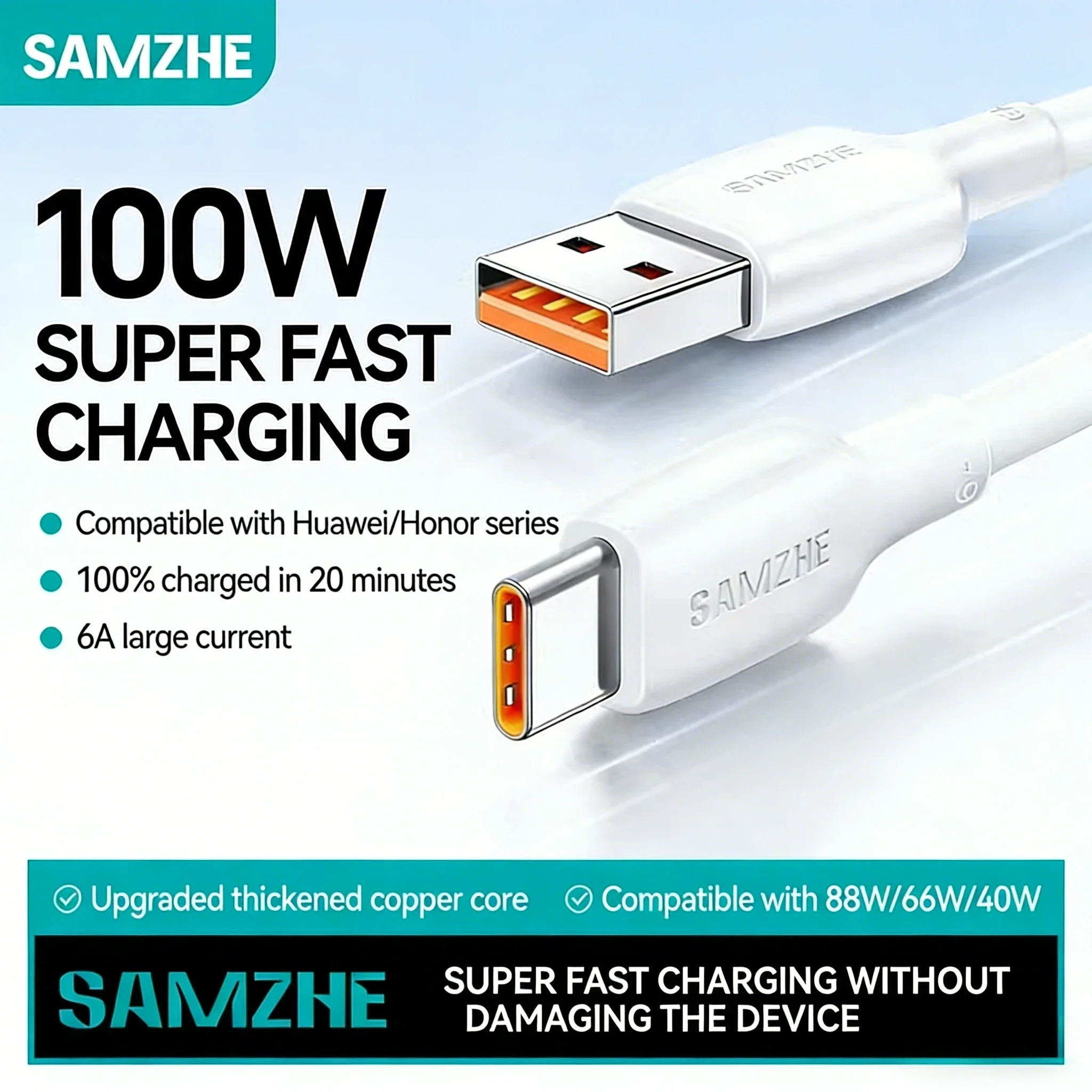 SAMZHE USB Type-C Cable, USB C Fast Charging Cable for iPhone 15 14 13 12 11, Huawei P40 P30, Realme, Oppo, OnePlus, Power Bank