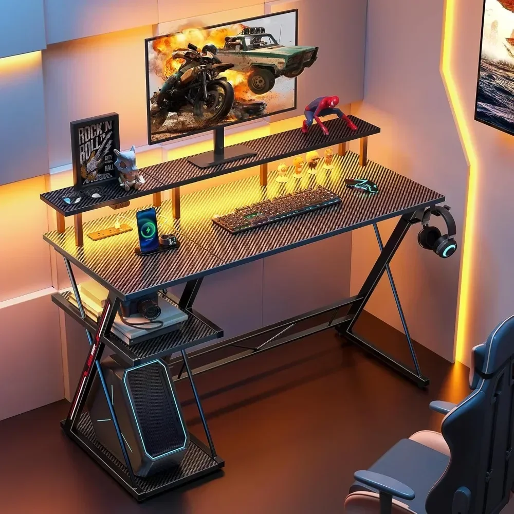 zz Gaming Desk with LED Lights & Power Outlets, 39