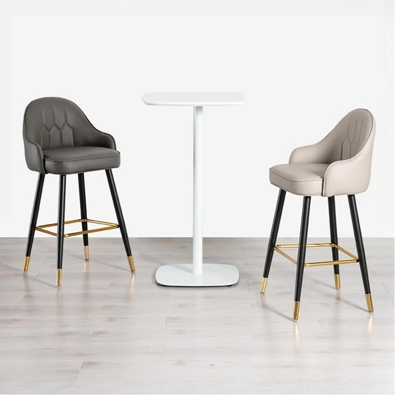 Ergonomic Arm Bar Chair High Kitchen Designer Minimalist Bar Chair Nordic Leather Makeup Backrest Taburete De Bar Home Furniture