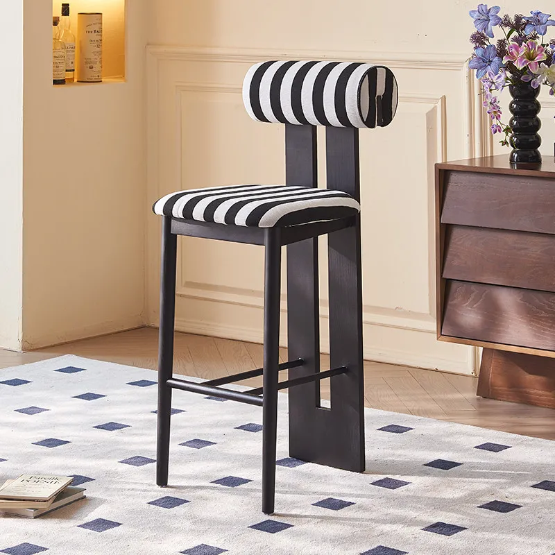Nordic Solid Wood Bar Chair Back Support Makeup Design Luxury Bar Chair Ergonomic Cafe Nightclub Cadeiras De Bar Club Furniture