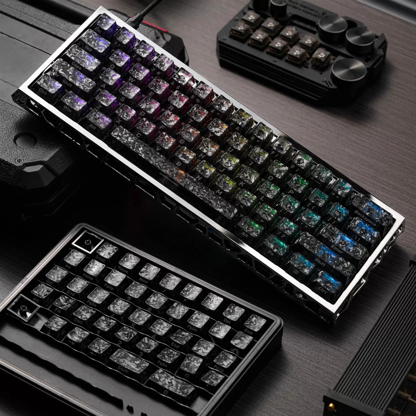 Carbon Fiber Side Engraved Translucent Cherry Keychain Kit PC 119 Key with 60/64/84/98 Magnetic Axis Mechanical Keyboard Wooting