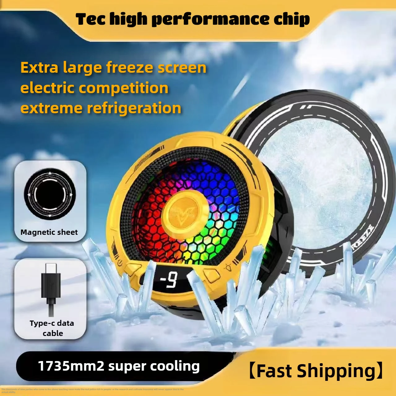 F36 Phone/Tablet Semiconductor Cooler with RGB Colorful Efficient Light Magnetic Cooling Radiator for PUBG Gaming Cool Heat Sink