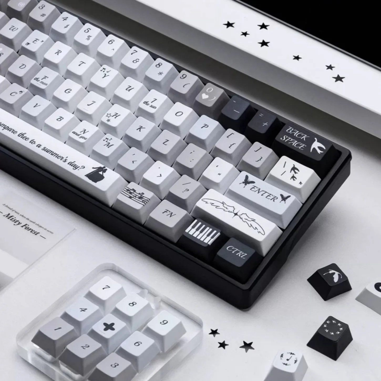 MOA Profile Black Gray Keycaps 133 Keys PBT Material Compatible with Magnetic Axis Mechanical Keyboard