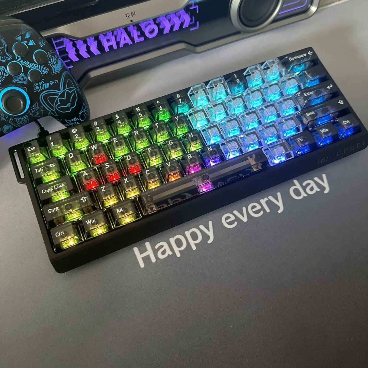 Cherry Keycap Kit Black Translucent 115 Pieces+white Transparent Heart-shaped 21 Key PC Compatible Magnetic Axis Keyboard